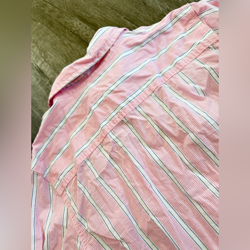 LL Bean Womens Striped Button Down Shirt Pink White Cotton Blend Small Reg - Picture 7 of 9